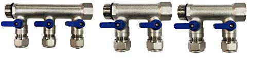 7 Loop Plumbing Manifold w/ 3/4" trunk & 1/2" pex ball valves, blue handle