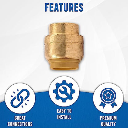 1/2-Inch Push Fit End Cap, Push-to-Connect Plumbing Fitting, Stop End Copper Fittings, Brass Plumbing Fittings, Push-fit Stop Ends For PEX, CPVC and PE-RT Pipes  - Pack of 5